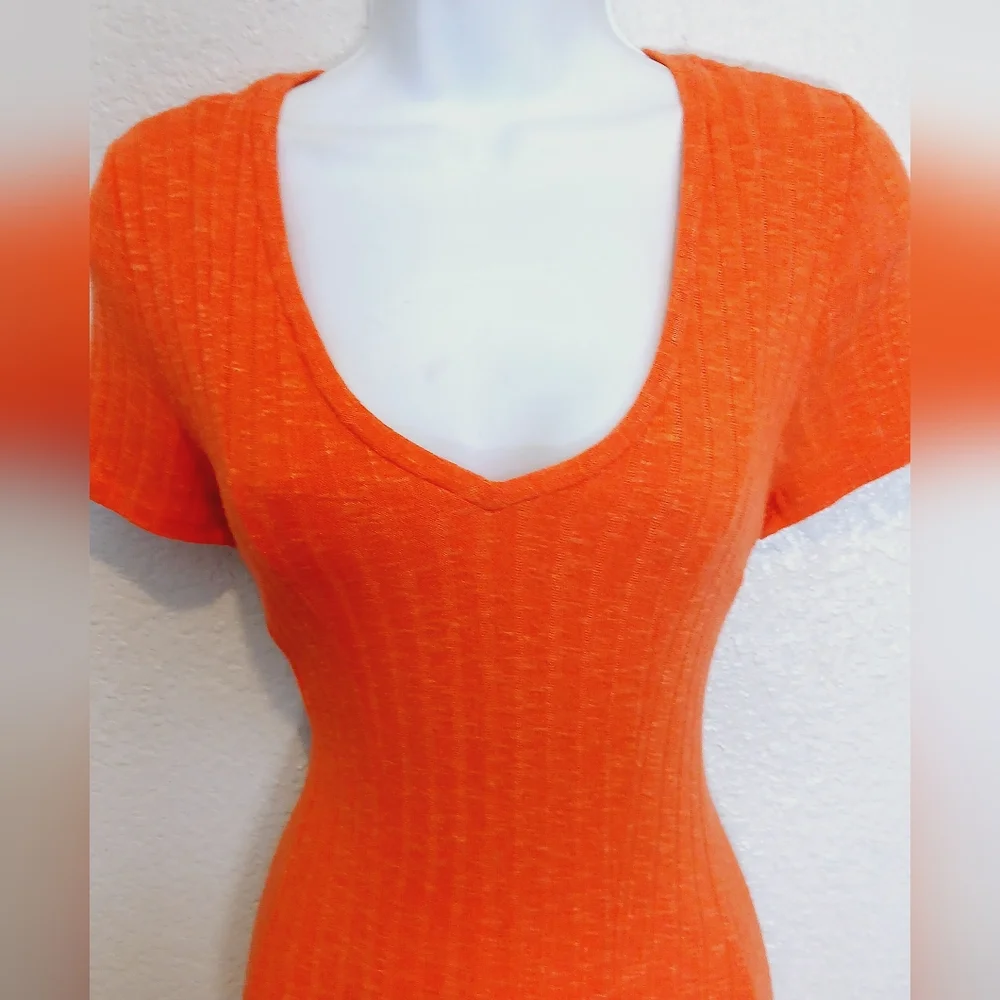 Anthropologie × Dolan Left Coast Ribbed Fit & Flare Dress in Tangerine Size S - Picture 7 of 8